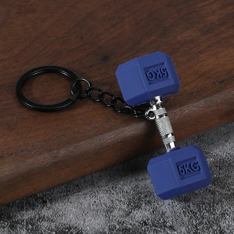 Metal Barbell and Dumbbell Keychain