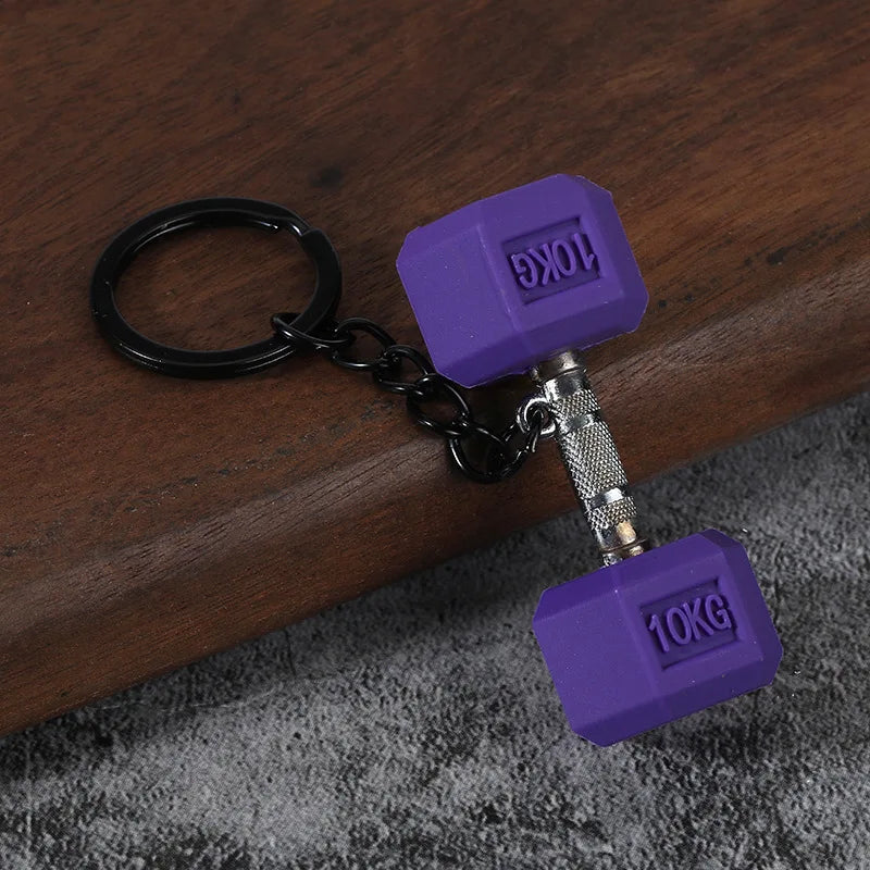 Metal Barbell and Dumbbell Keychain