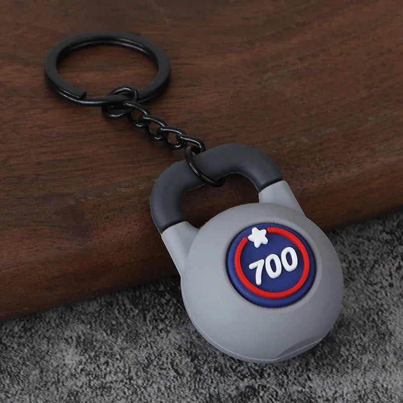 Metal Barbell and Dumbbell Keychain