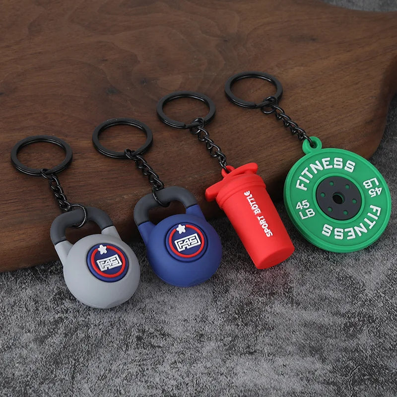 Metal Barbell and Dumbbell Keychain