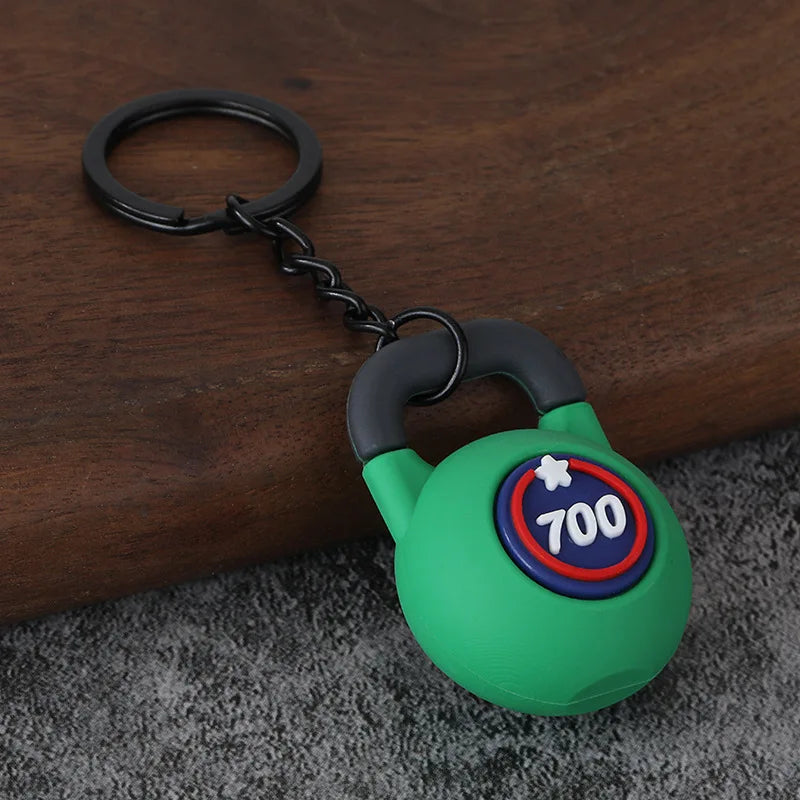 Metal Barbell and Dumbbell Keychain