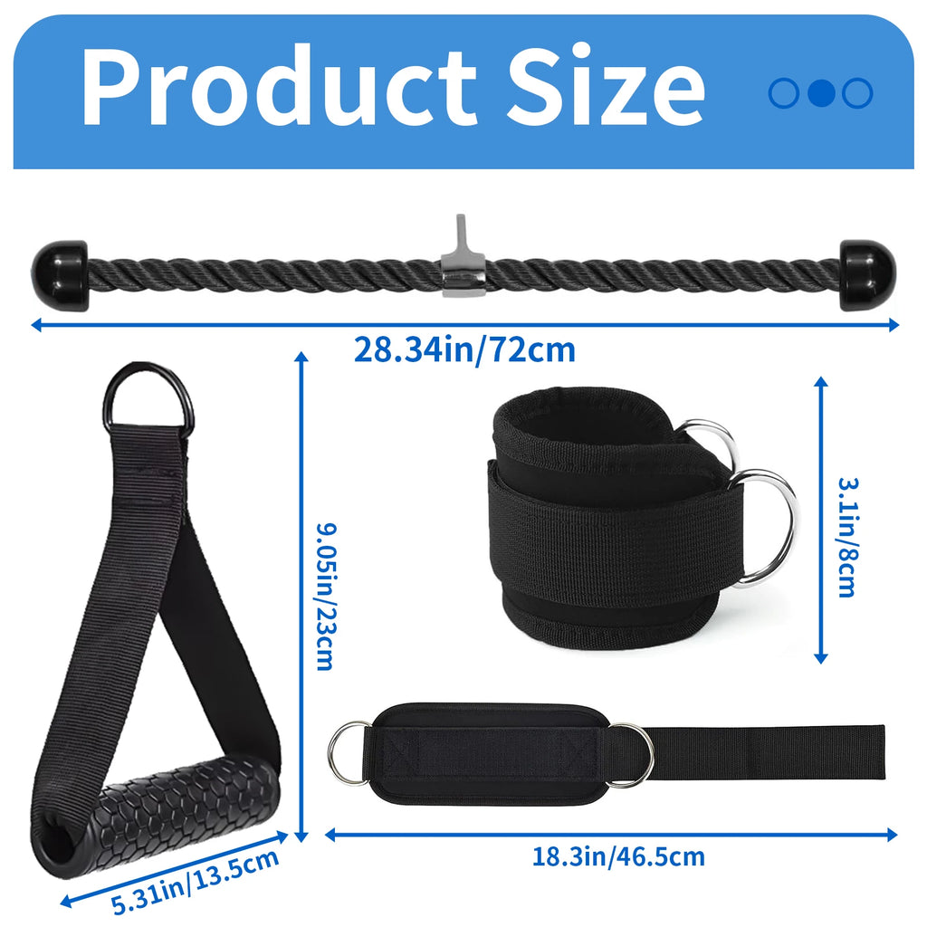Cable Machine Attachment Kit – Handles, Ankle Strap and Tricep Rope