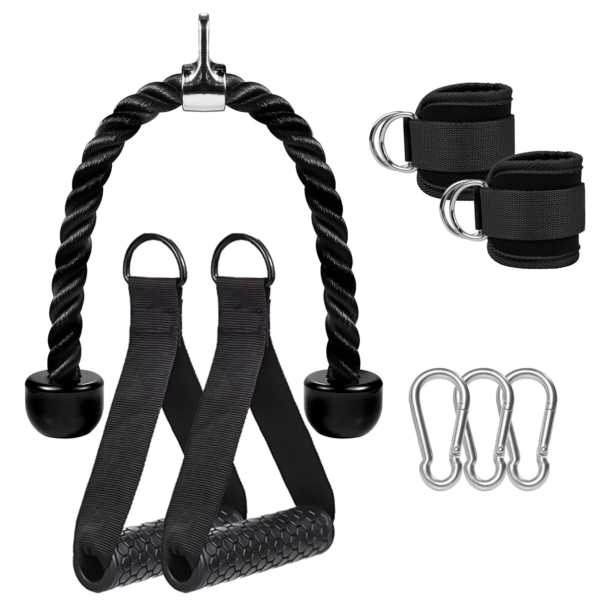 Cable Machine Attachment Kit – Handles, Ankle Strap and Tricep Rope