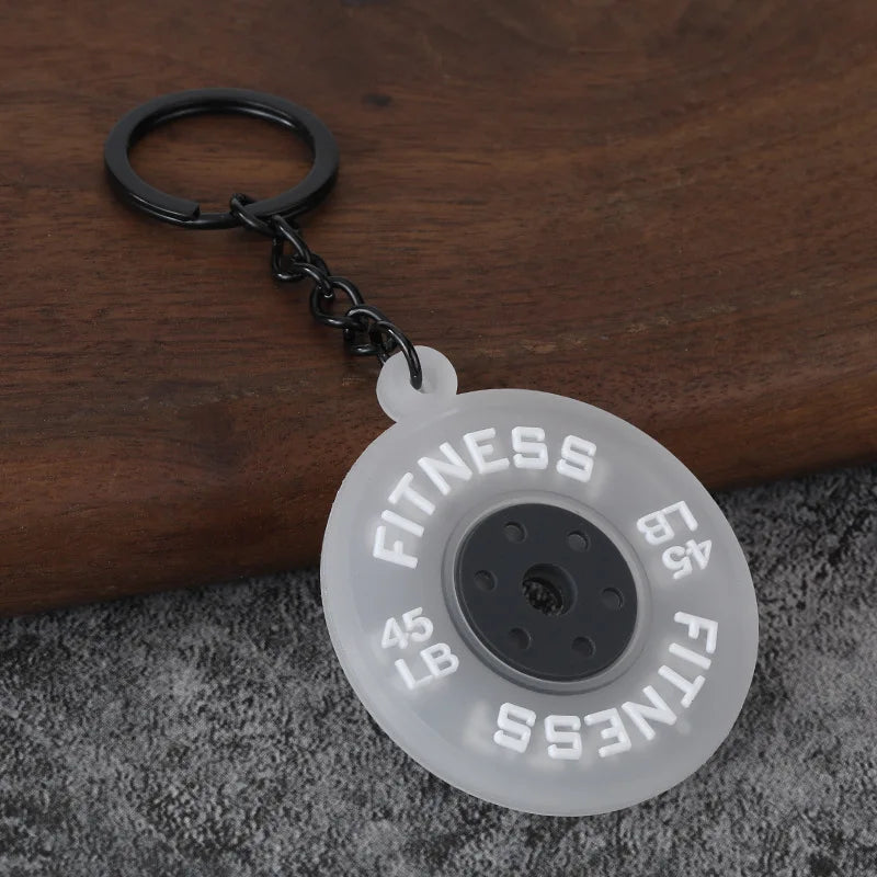 Metal Barbell and Dumbbell Keychain