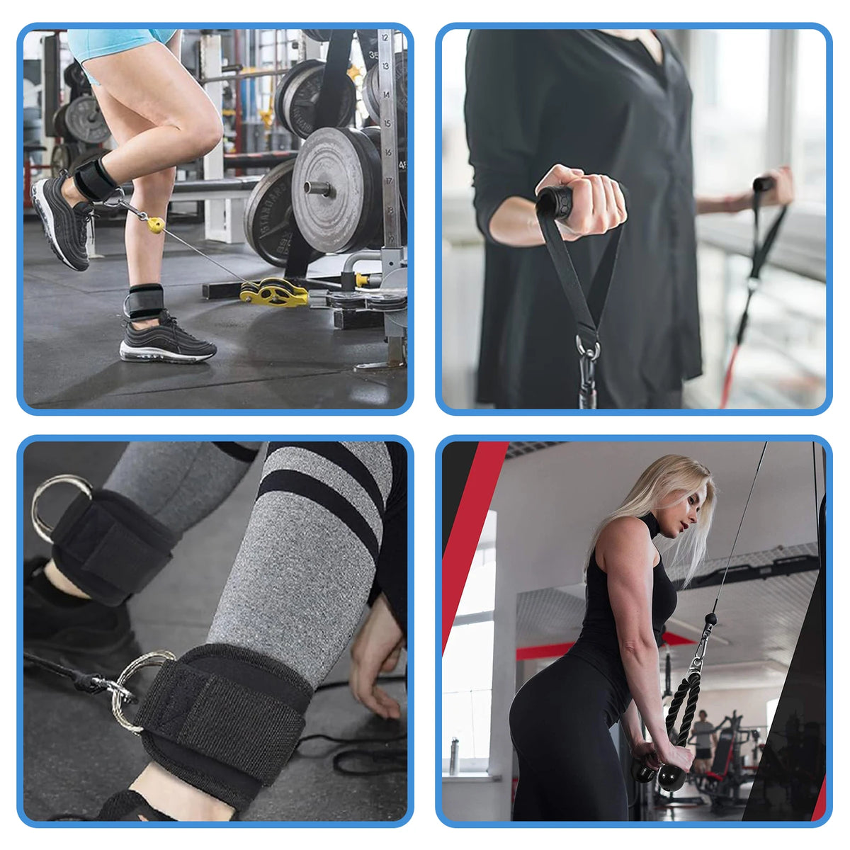 Cable Machine Attachment Kit – Handles, Ankle Strap and Tricep Rope