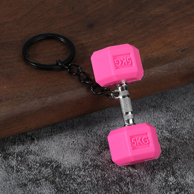 Metal Barbell and Dumbbell Keychain
