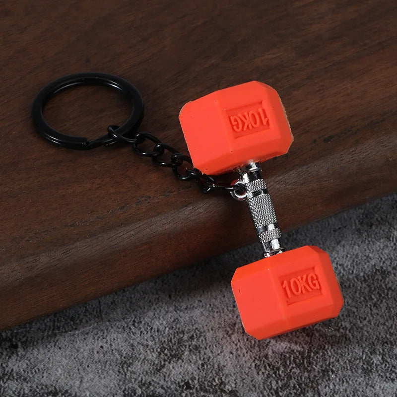 Metal Barbell and Dumbbell Keychain