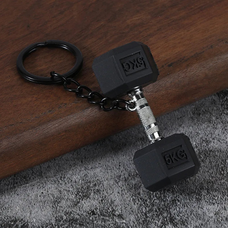Metal Barbell and Dumbbell Keychain