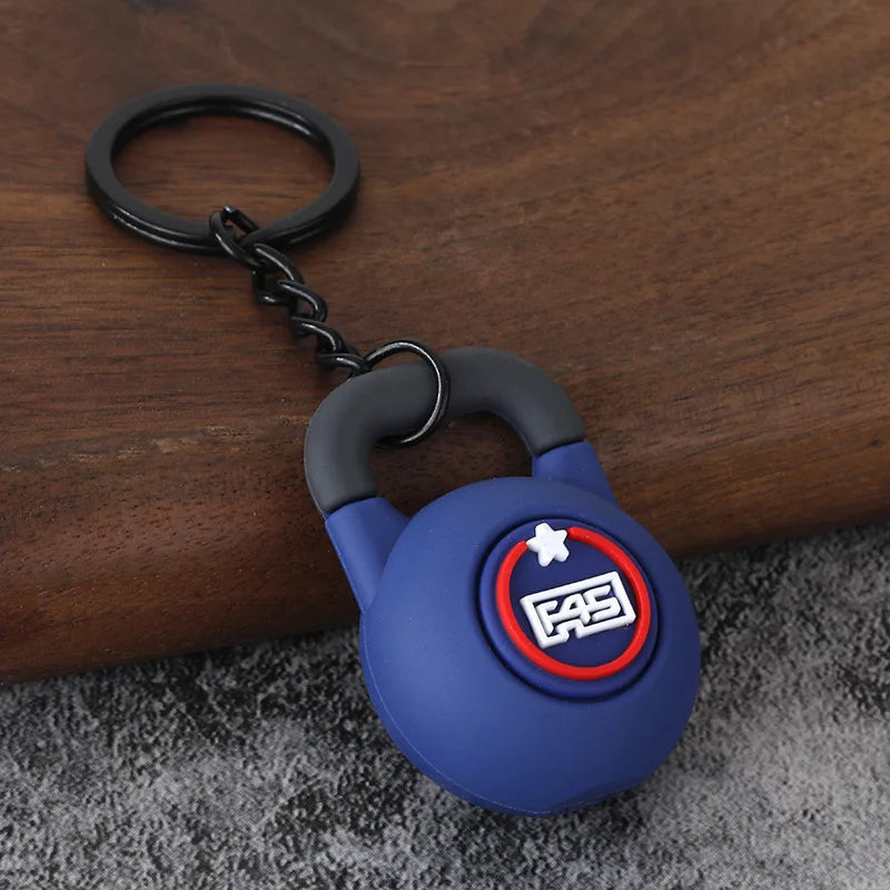 Metal Barbell and Dumbbell Keychain