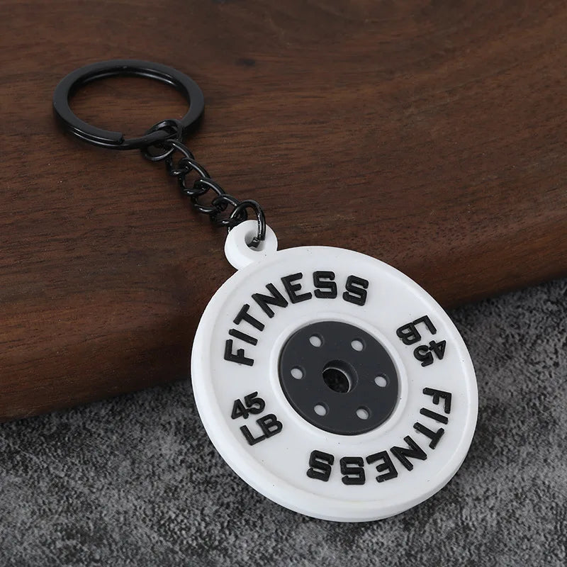 Metal Barbell and Dumbbell Keychain