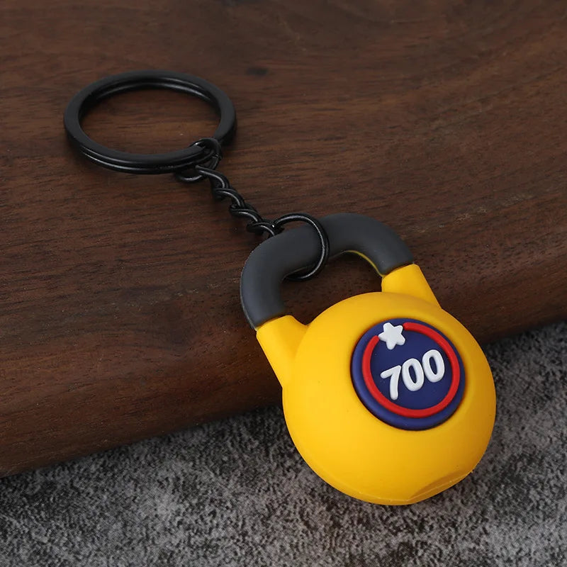Metal Barbell and Dumbbell Keychain
