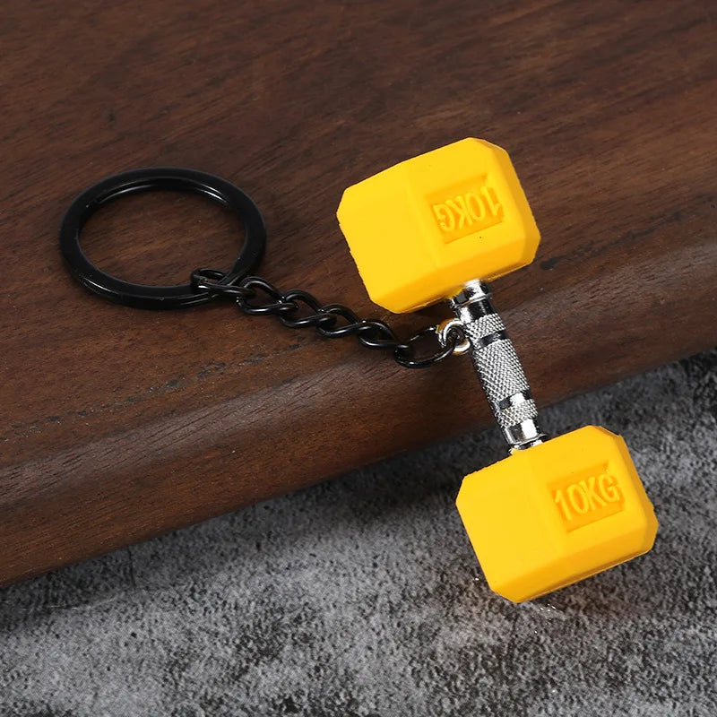 Metal Barbell and Dumbbell Keychain