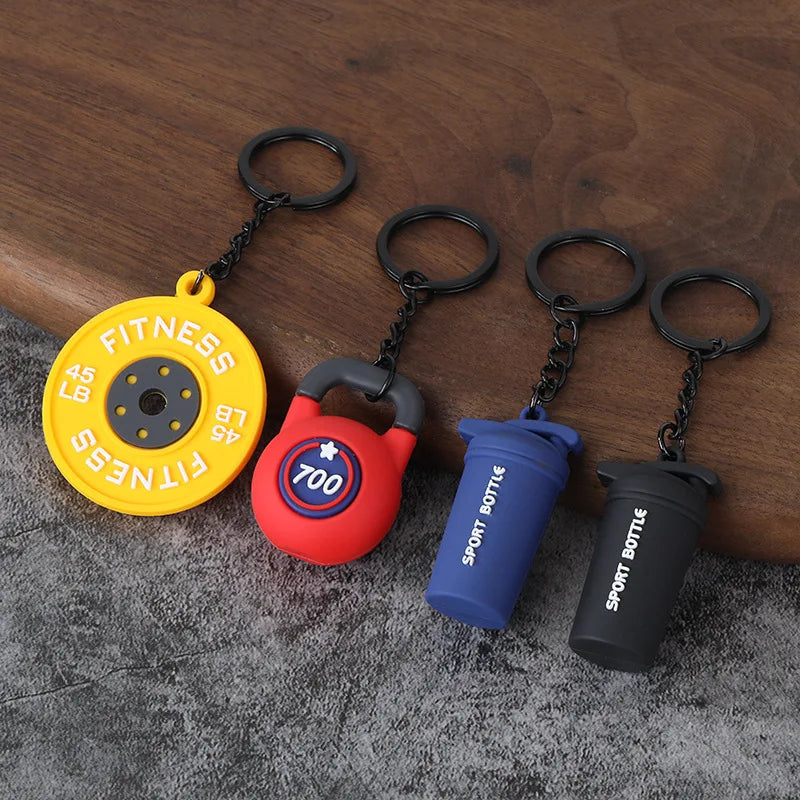 Metal Barbell and Dumbbell Keychain