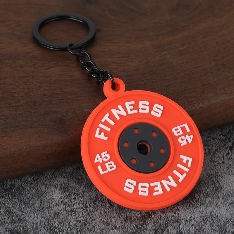 Metal Barbell and Dumbbell Keychain